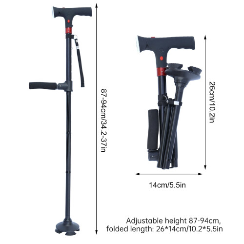 Harliver folding cane with LED light, adjustable, quad base 2