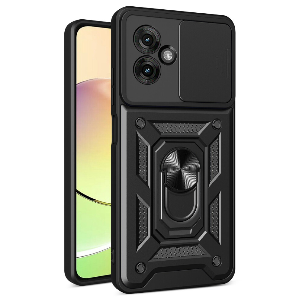 (Black) Amorus For Motorola Moto G55 5G Case Kickstand Pc + Tpu Phone Cover With Camera Lens Slider Black 6914296474473