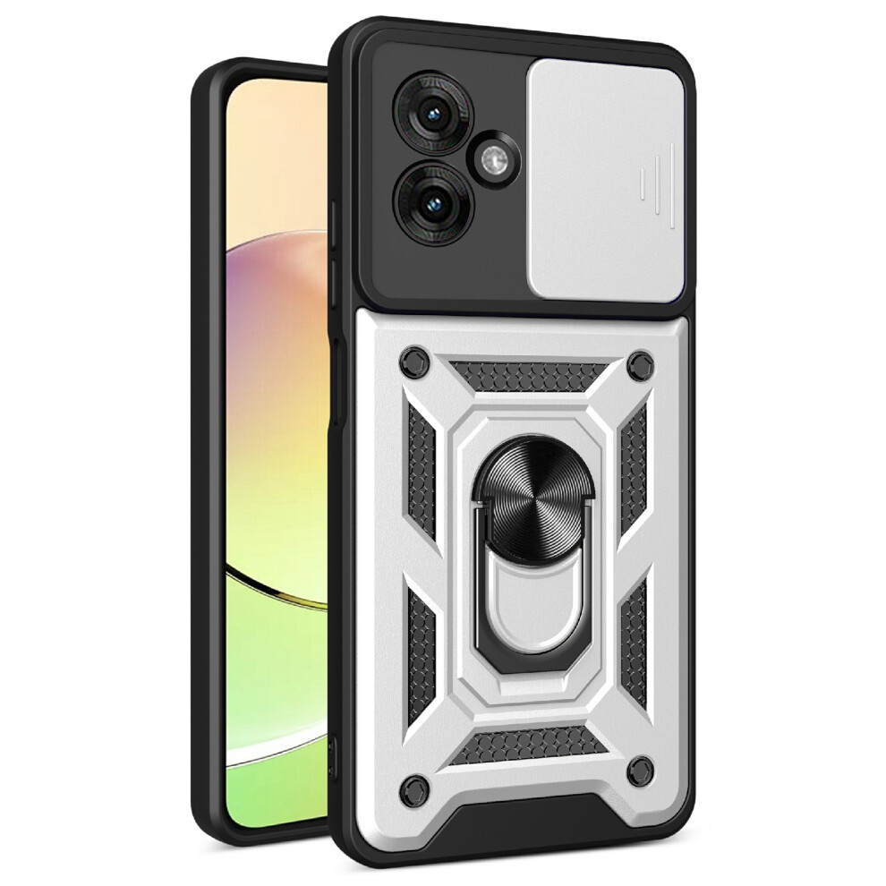 (Silver) Amorus For Motorola Moto G55 5G Case Kickstand Pc + Tpu Phone Cover With Camera Lens Slider Silver 6914291588700