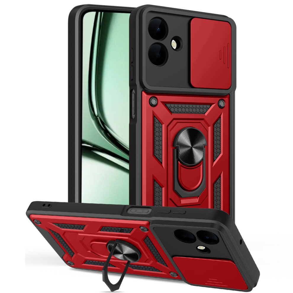 (Red) Amorus For Samsung Galaxy A07 5G / A07 4G Case Kickstand Pc + Tpu Phone Cover With Camera Lens Slider Red 6914293721686
