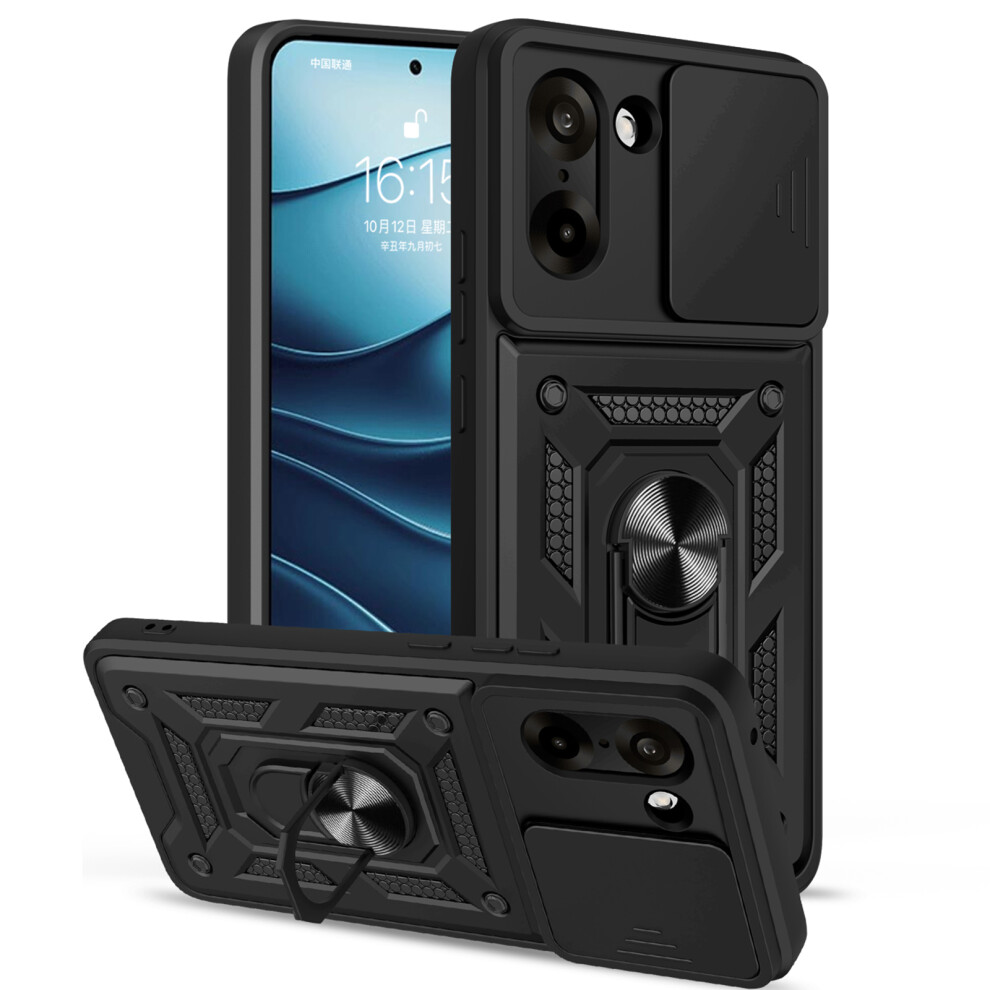 (Black) Amorus For Oneplus Nord Ce5 5G / Ace 5 Racing 5G Case Kickstand Pc + Tpu Phone Cover With Camera Lens Slider Black 6914290671663