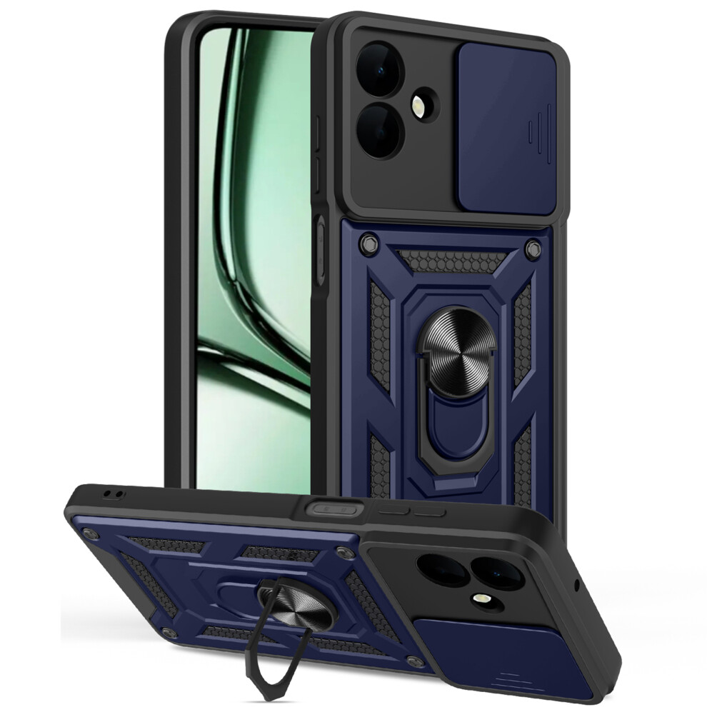 (Blue) Amorus For Samsung Galaxy A07 5G / A07 4G Case Kickstand Pc + Tpu Phone Cover With Camera Lens Slider Blue 6914297872551