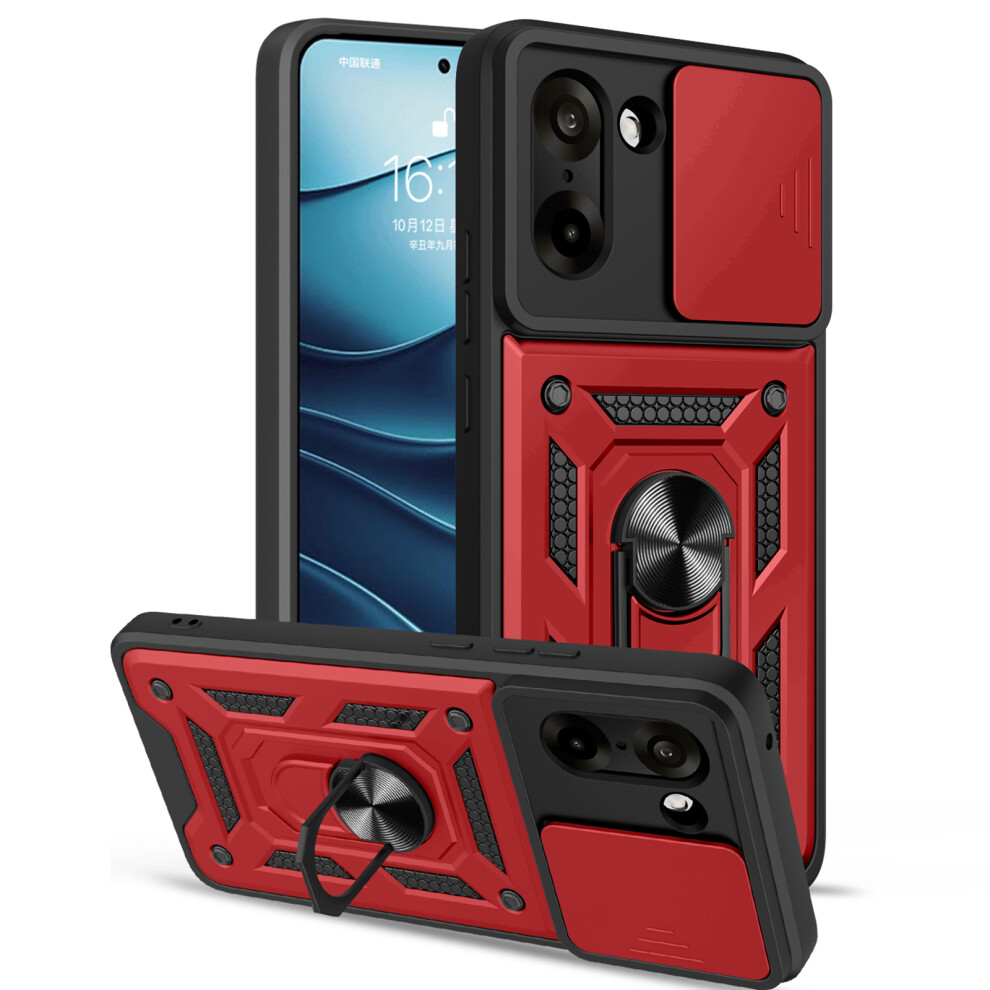 (Red) Amorus For Oneplus Nord Ce5 5G / Ace 5 Racing 5G Case Kickstand Pc + Tpu Phone Cover With Camera Lens Slider Red 6914294259713