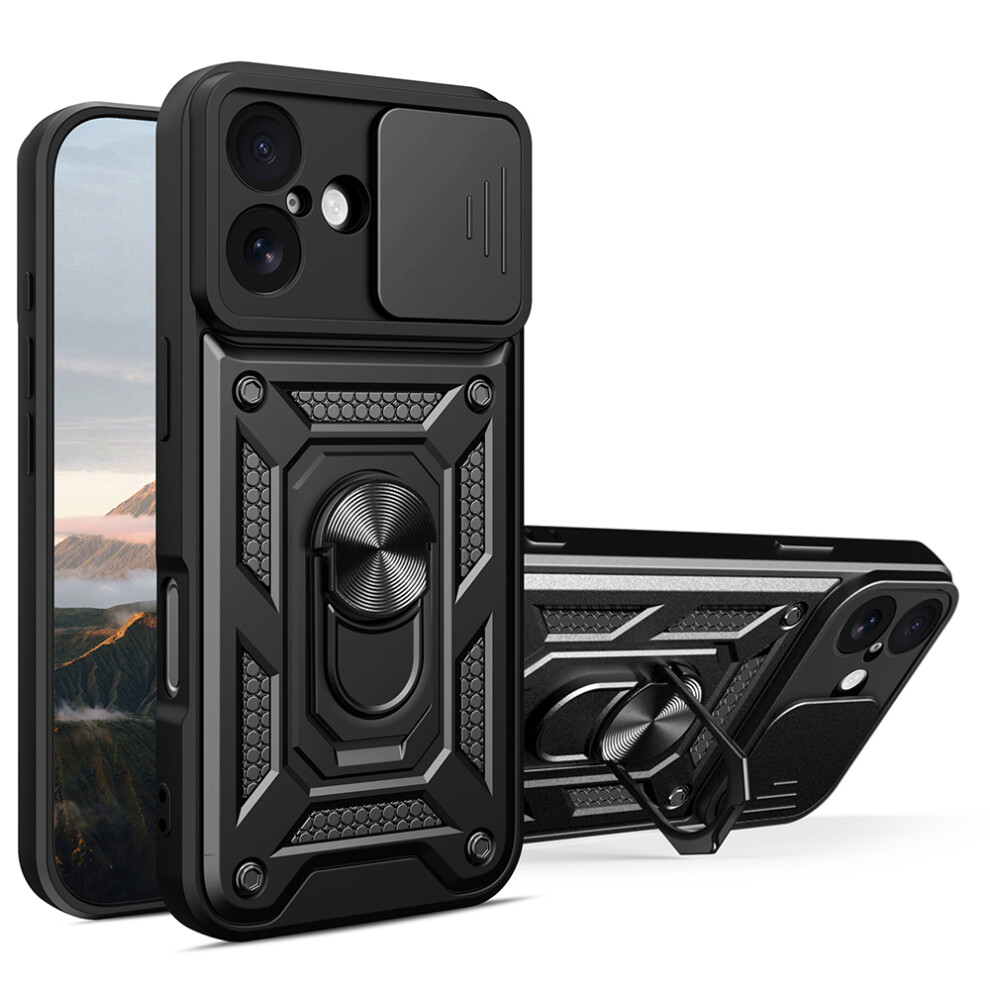 (Black) Amorus For Iphone 17 Case Kickstand Pc + Tpu Phone Cover With Camera Lens Slider Black 6914296626957