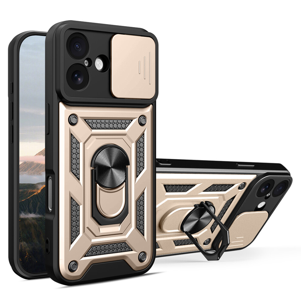 (Gold) Amorus For Iphone 17 Case Kickstand Pc + Tpu Phone Cover With Camera Lens Slider Gold 6914298752838