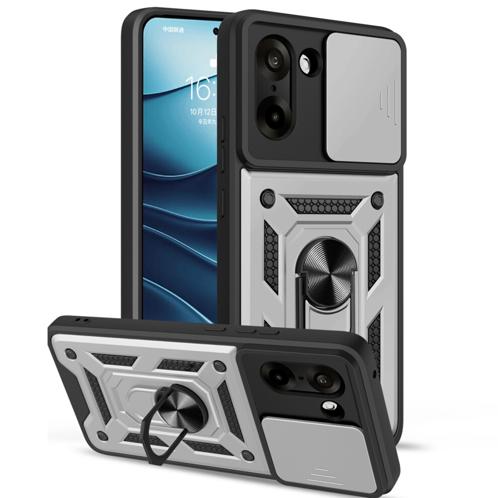 (Silver) Amorus For Oneplus Nord Ce5 5G / Ace 5 Racing 5G Case Kickstand Pc + Tpu Phone Cover With Camera Lens Slider Silver 6914299799603