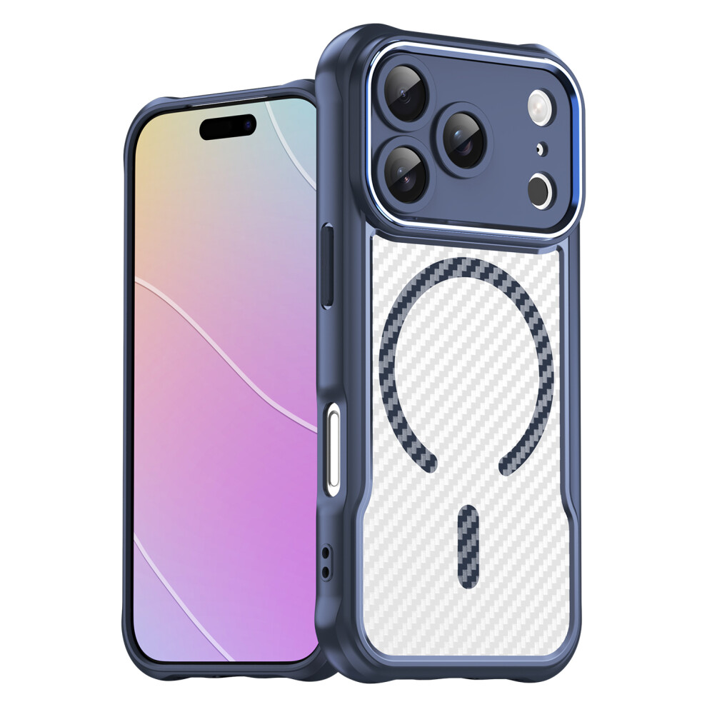 (Blue) For Iphone 17 Pro Case Compatible With Magsafe Carbon Fiber Textured Hybrid Phone Cover Blue 6914291225131