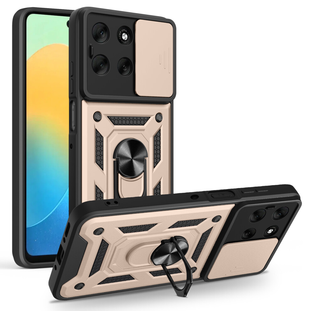 (Gold) Amorus For Motorola Moto G56 5G Case Kickstand Pc + Tpu Phone Cover With Camera Lens Slider Gold 6914298076699