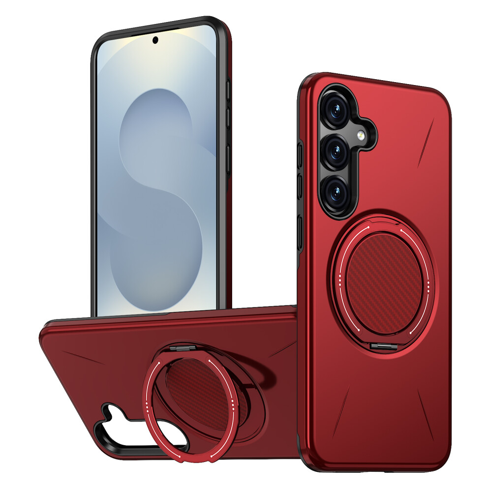 (Red) For Samsung Galaxy S25+ / Galaxy S24+ Magnetic Case Rotating Kickstand Tpu + Pc Phone Cover Red 6914296934489