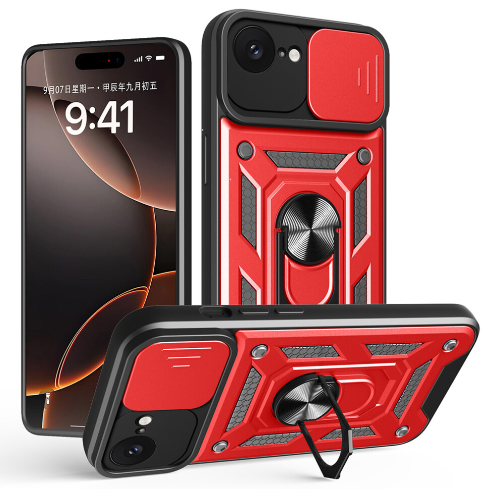 (Red) Amorus For Iphone 17E / 16E Case Kickstand Pc + Tpu Phone Cover With Camera Lens Slider Red 6914294052758