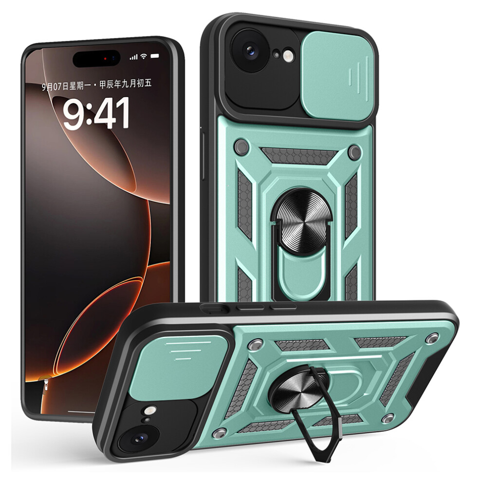 (Green) Amorus For Iphone 17E / 16E Case Kickstand Pc + Tpu Phone Cover With Camera Lens Slider Green 6914294403857