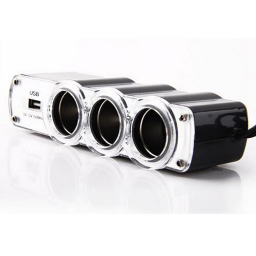 Biltænderstiksplitter 3-vejs 1 USB 12V/24V 2