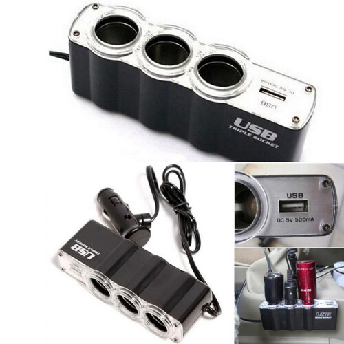 Biltænderstiksplitter 3-vejs 1 USB 12V/24V 1