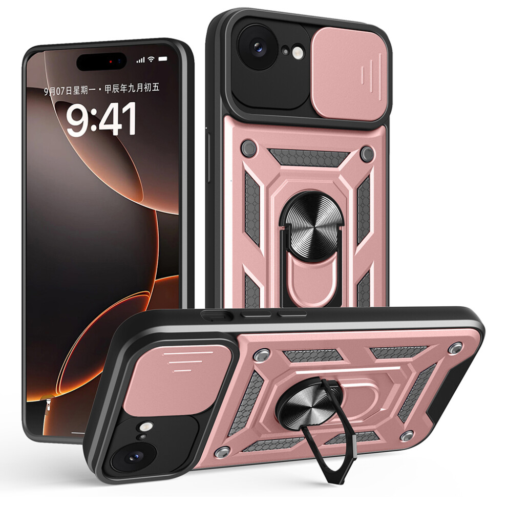 (Rose ) Amorus For Iphone 17E / 16E Case Kickstand Pc + Tpu Phone Cover With Camera Lens Slider Gold 6914293800343
