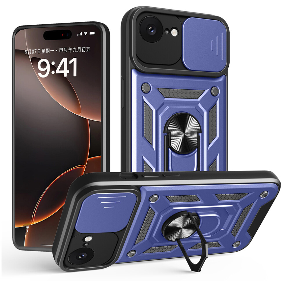 (Blue) Amorus For Iphone 17E / 16E Case Kickstand Pc + Tpu Phone Cover With Camera Lens Slider Blue 6914292416545