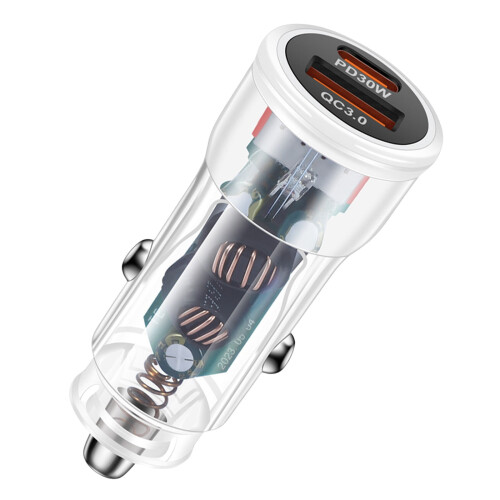 Car Charger USB PD Fast Charging Adapter 12-30V White Blue 1