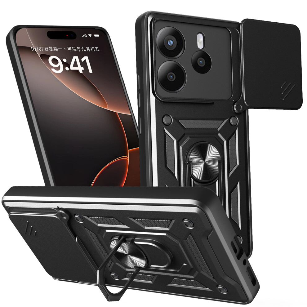 (Black) Amorus For Xiaomi Redmi Note 14 4G (164.84Mm) Case Kickstand Pc + Tpu Phone Cover With Camera Lens Slider Black 6914291973612