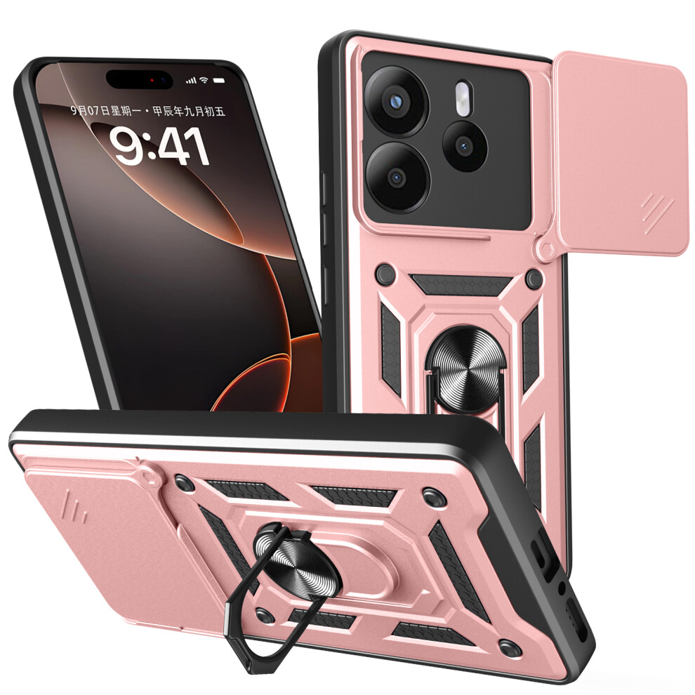 (Rose ) Amorus For Xiaomi Redmi Note 14 4G (164.84Mm) Case Kickstand Pc + Tpu Phone Cover With Camera Lens Slider Gold 6914295272827