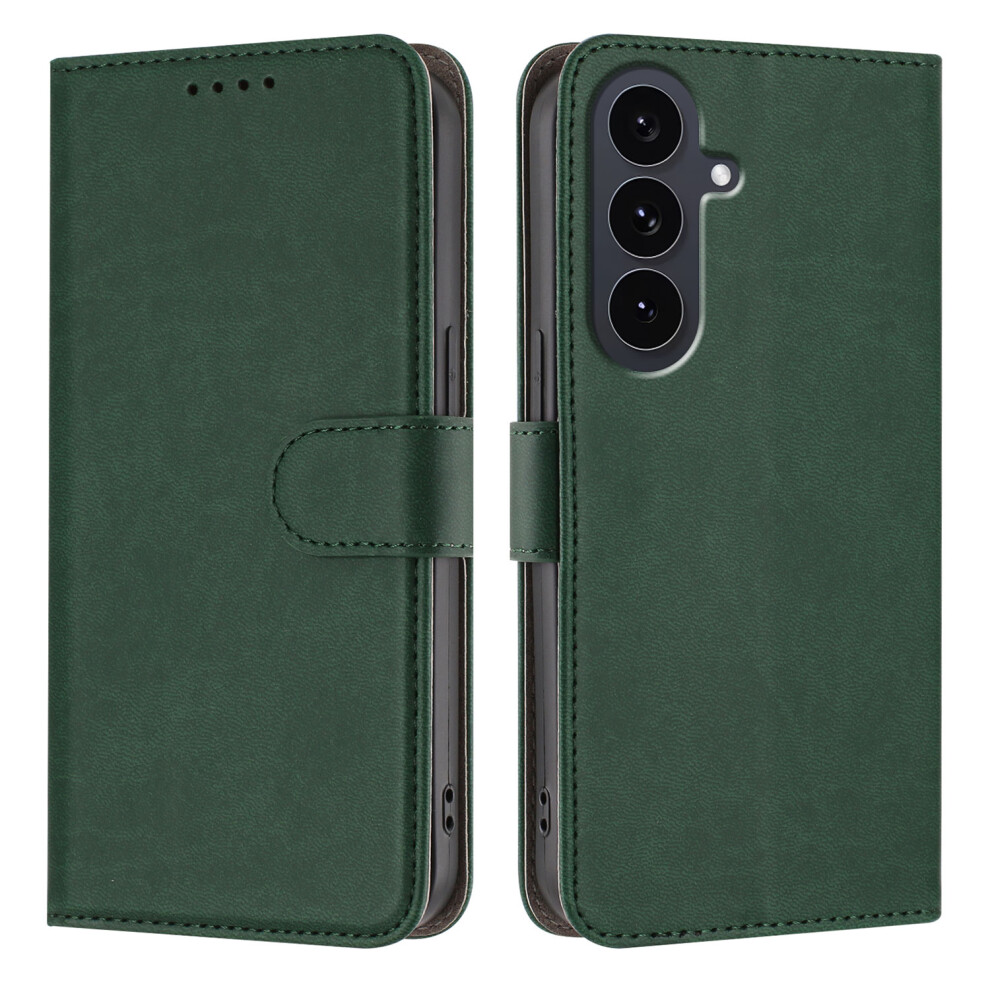 (Blackish ) For Samsung Galaxy S25 Fe Leather Case Solid Color Phone Cover With Wallet Green 6914297323220
