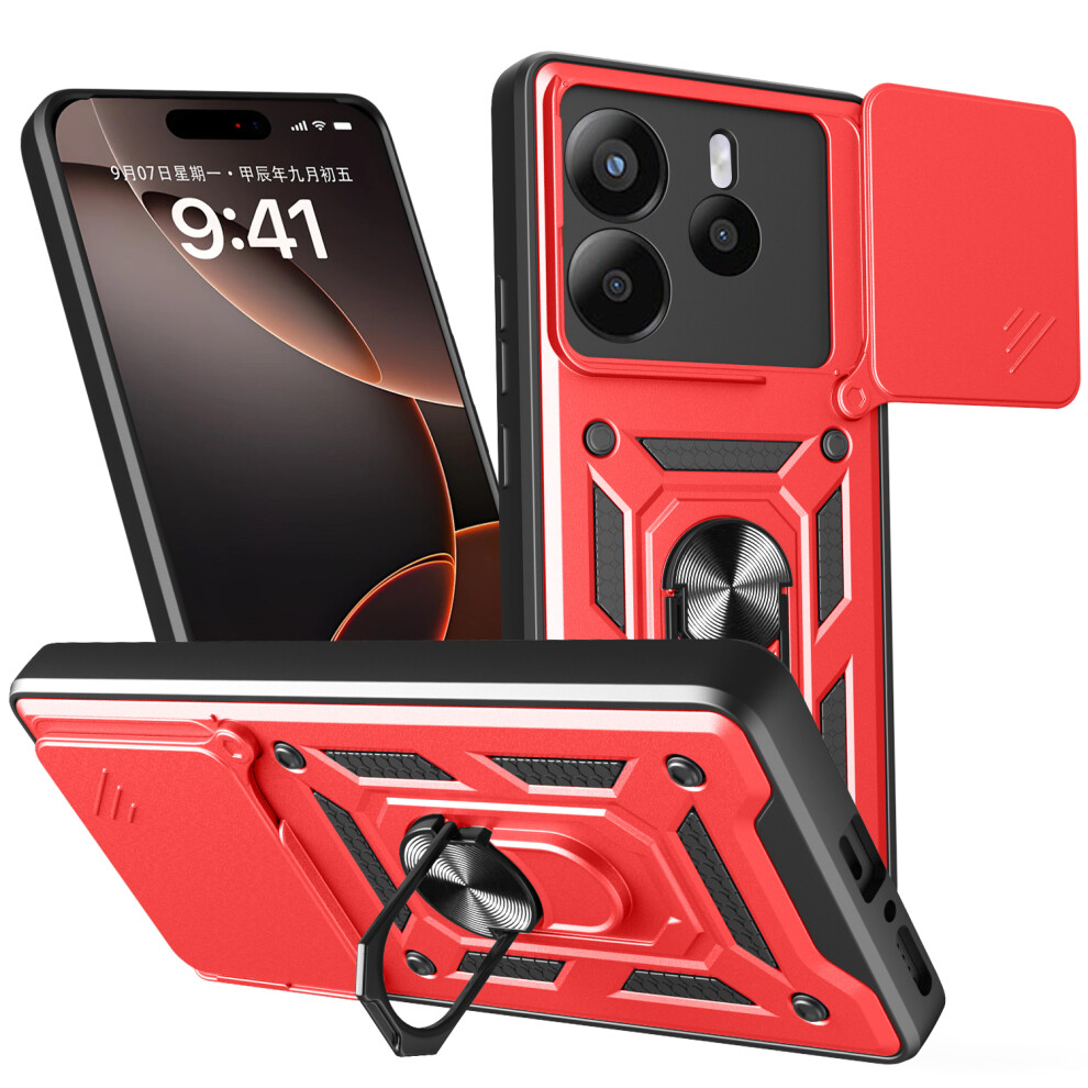 (Red) Amorus For Xiaomi Mi Note 14 4G (164.84Mm) Case Kickstand Pc + Tpu Phone Cover With Camera Lens Slider Red 6914298972014