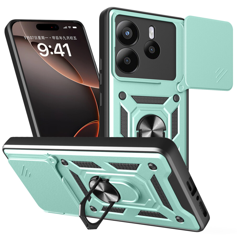 (Green) Amorus For Xiaomi Redmi Note 14 4G (164.84Mm) Case Kickstand Pc + Tpu Phone Cover With Camera Lens Slider Green 6914297607788