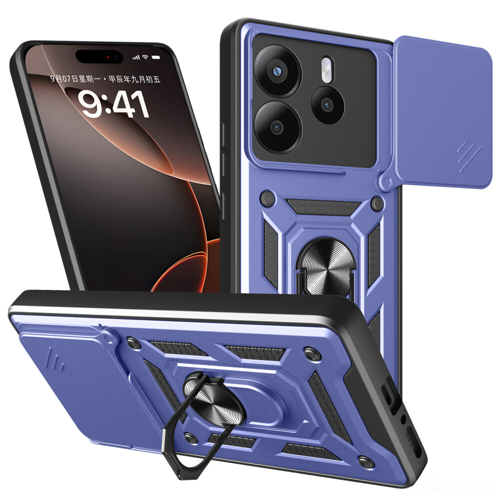 (Blue) Amorus For Xiaomi Redmi Note 14 4G (164.84Mm) Case Kickstand Pc + Tpu Phone Cover With Camera Lens Slider Blue 6914291440138