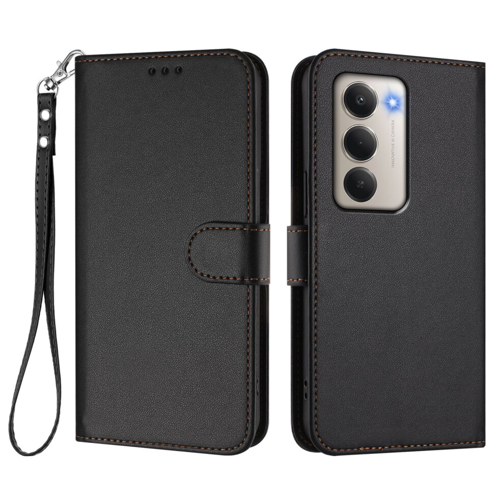 (Black) For Xiaomi Redmi 15 5G (Global) (169Mm) Leather Case Wallet Stand Phone Cover With Wrist Strap Black 6914290551002