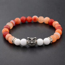 Lava stone beaded bracelet with owl charm gold silver 8mm