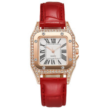 CHOII Women's Quartz Watch Wine Barrel Square Red