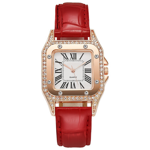 CHOII Women's Quartz Watch Wine Barrel Square Red