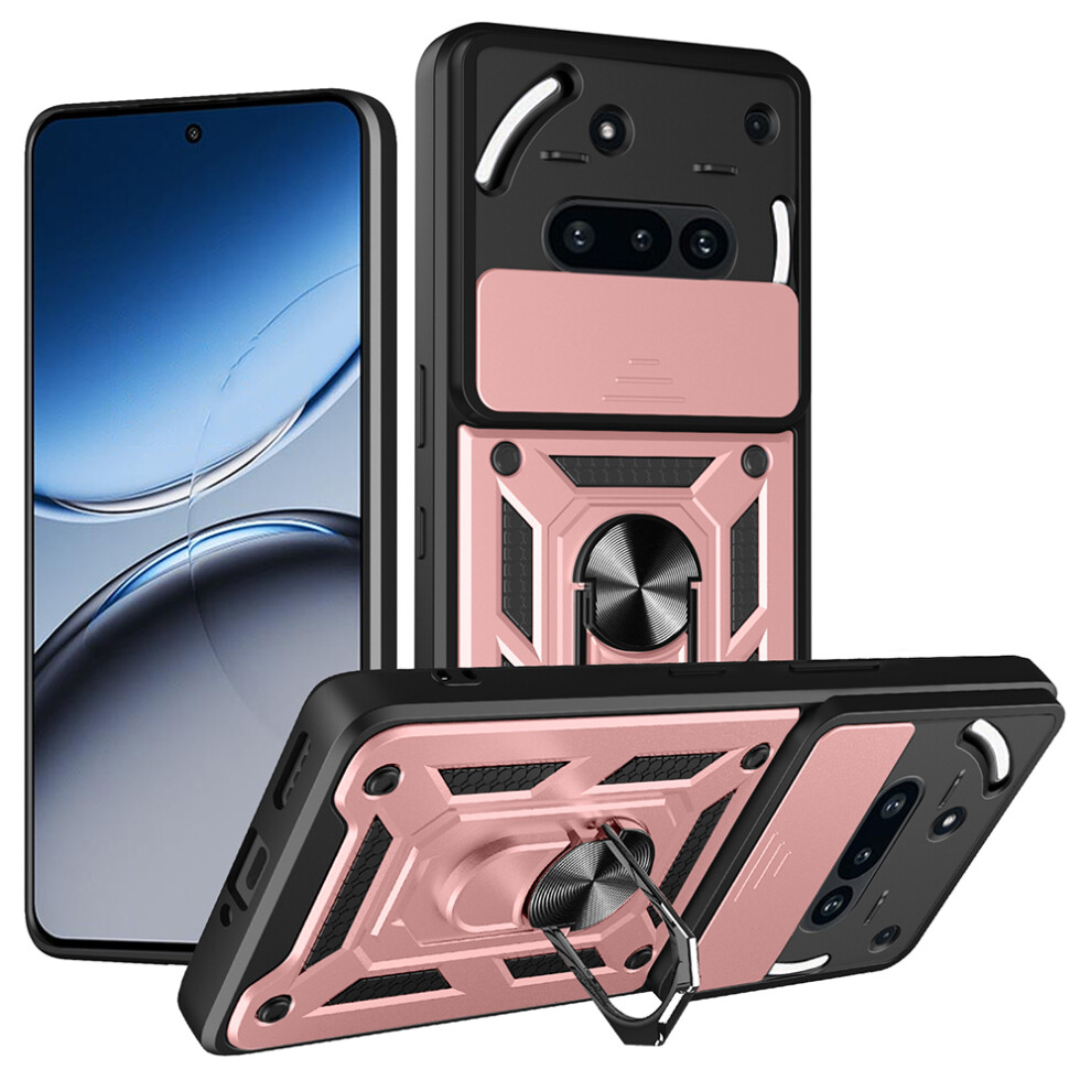 (Rose ) Amorus For Nothing Phone (3A) Case Kickstand Pc + Tpu Phone Cover With Camera Lens Slider Gold 6914298738023