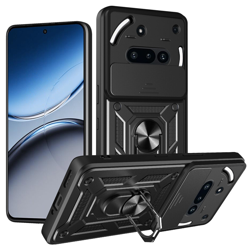 (Black) Amorus For Nothing Phone (3A) Case Kickstand Pc + Tpu Phone Cover With Camera Lens Slider Black 6914299741879