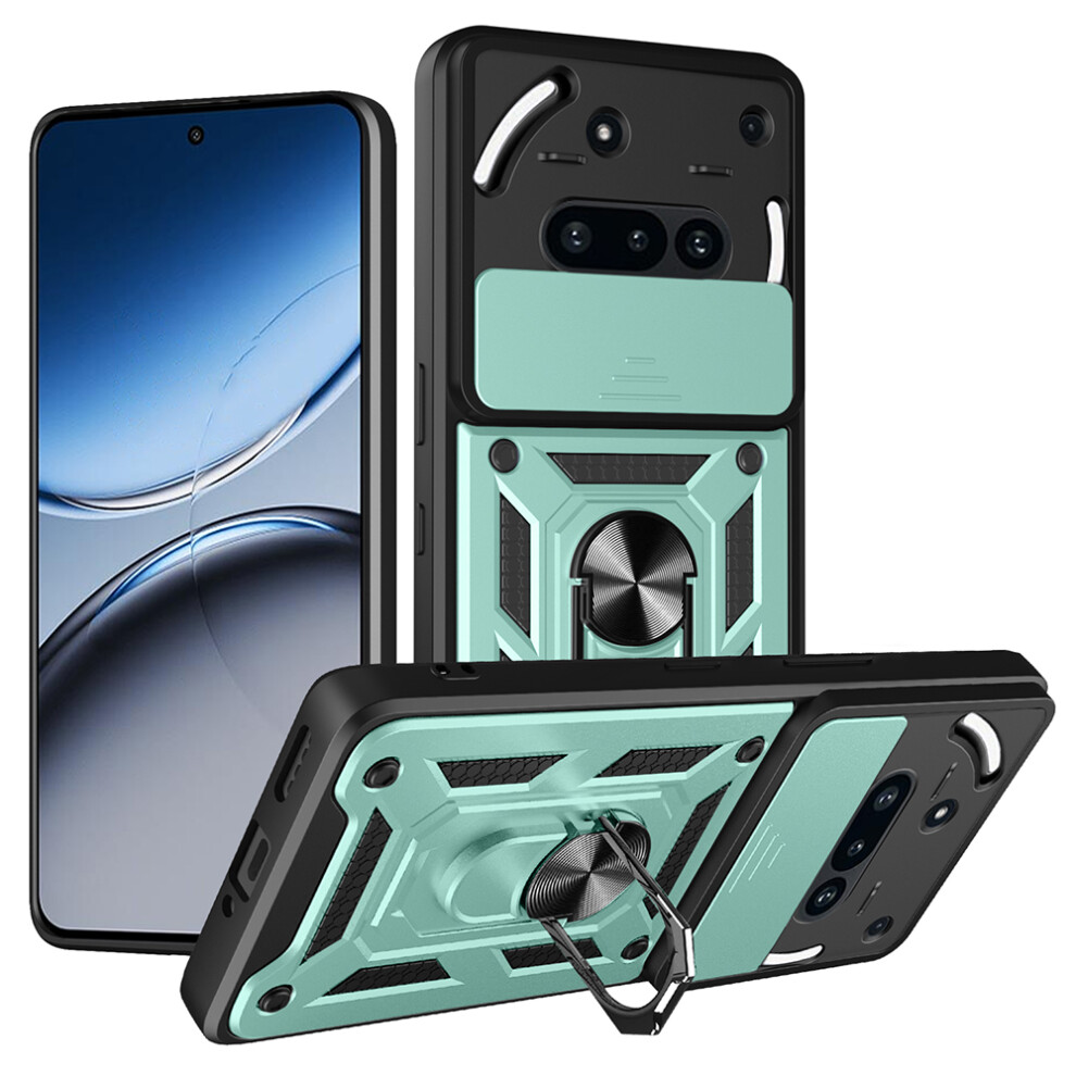 (Green) Amorus For Nothing Phone (3A) Case Kickstand Pc + Tpu Phone Cover With Camera Lens Slider Green 6914291511470
