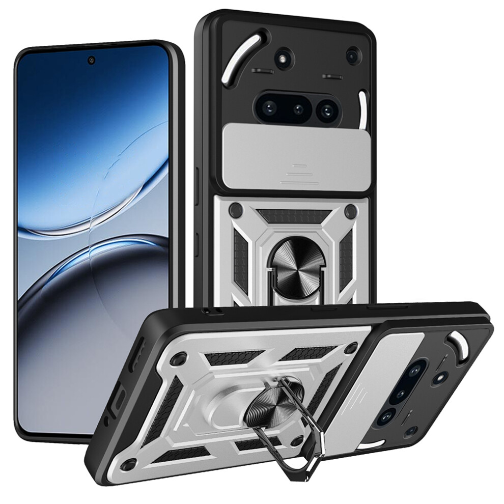 (Silver) Amorus For Nothing Phone (3A) Case Kickstand Pc + Tpu Phone Cover With Camera Lens Slider Silver 6914295536516