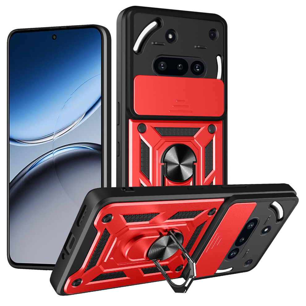 (Red) Amorus For Nothing Phone (3A) Case Kickstand Pc + Tpu Phone Cover With Camera Lens Slider Red 6914295005319