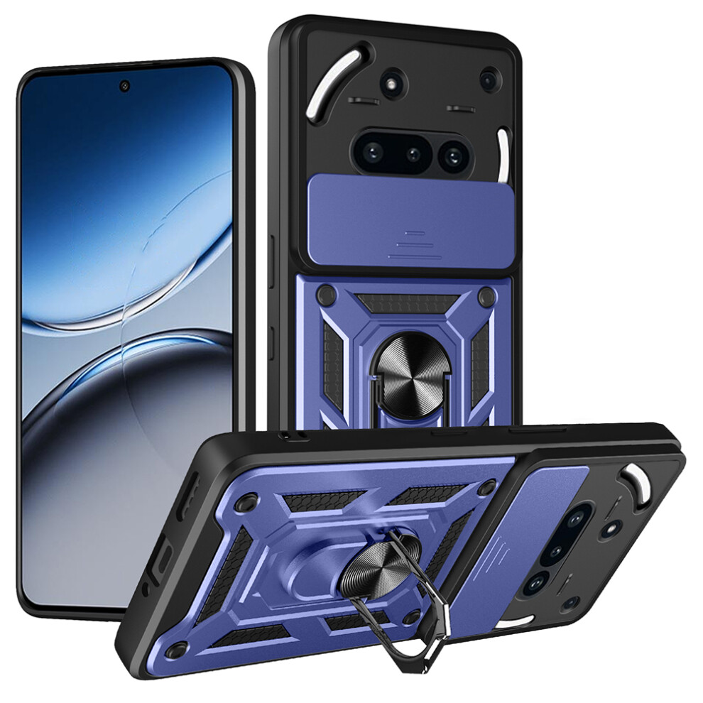 (Blue) Amorus For Nothing Phone (3A) Case Kickstand Pc + Tpu Phone Cover With Camera Lens Slider Blue 6914295909181