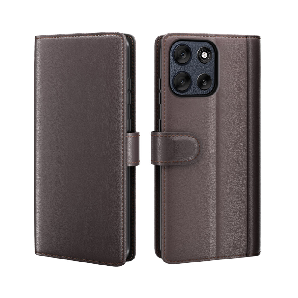 (Brown) For Motorola Moto G56 5G Case Genuine Split Leather Phone Cover With Wallet Stand Brown 6914293783493