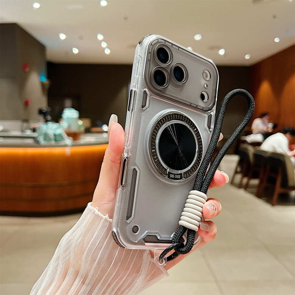 (Black) For Iphone 17 Pro Case Ring Kickstand Pc + Tpu Translucent Phone Back Cover With Hand Strap Black 6914290407811