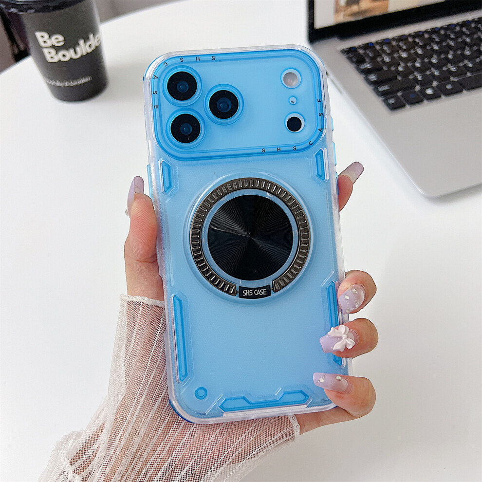(Blue) For Iphone 17 Pro Case Ring Kickstand Pc + Tpu Translucent Phone Back Cover Blue 6914298648001
