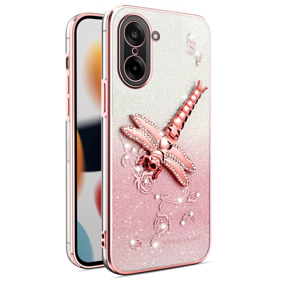 (Pink) Kadem For Oneplus Ace 5 Racing 5G / Nord Ce5 5G Case Dragonfly Kickstand Tpu Flowers Glitter Phone Cover Pink 6914293392183