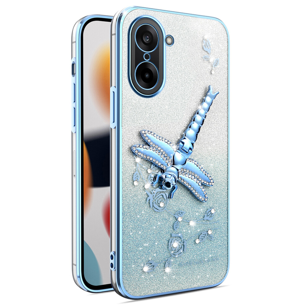 (Blue) Kadem For Oneplus Ace 5 Racing 5G / Nord Ce5 5G Case Dragonfly Kickstand Tpu Flowers Glitter Phone Cover Blue 6914293863034