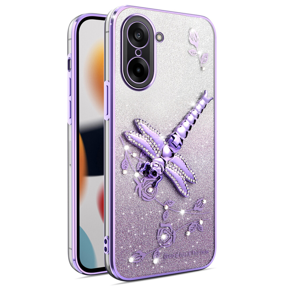 (Purple) Kadem For Oneplus Ace 5 Racing 5G / Nord Ce5 5G Case Dragonfly Kickstand Tpu Flowers Glitter Phone Cover Purple 6914296257199