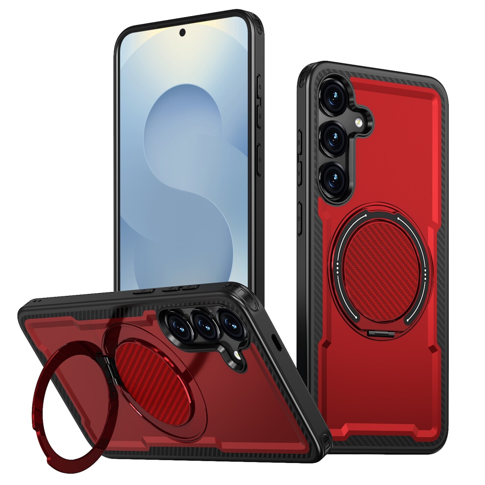 (Red) For Samsung Galaxy S25 / Galaxy S24 Magnetic Case Tpu + Pc Kickstand Phone Cover Red 6914290069743