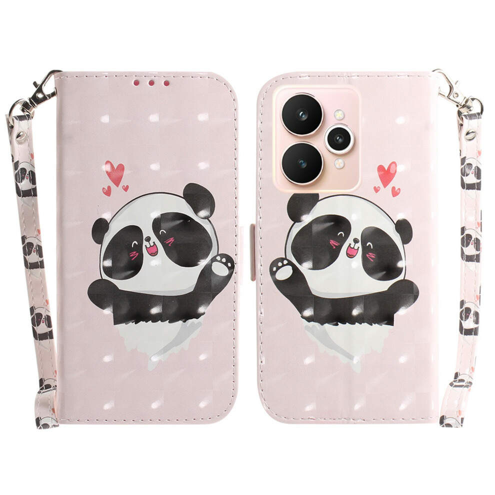(Love Heart Panda) For Realme 15 Pro 5G / 15 5G Case Pattern Printing Leather Wallet Phone Cover With Wrist Strap 6914298987551