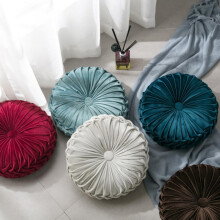 Coussin décoratif plissé, rond, en velours, en forme de citrouille, pour salon, fauteuil, canapé ou fauteuil.
