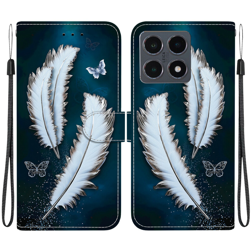 ( Butterfly Feather) For Xiaomi 15T Case Pattern Printing Leather Flip Wallet Phone Cover With Lanyard White 6914299921929