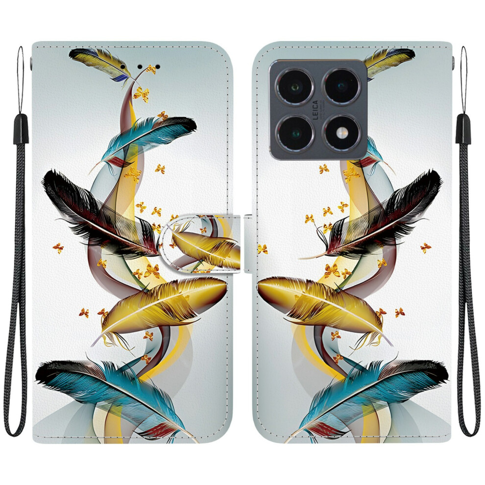 ( Butterfly Feather) For Xiaomi 15T Case Pattern Printing Leather Flip Wallet Phone Cover With Lanyard Golden 6914299309499