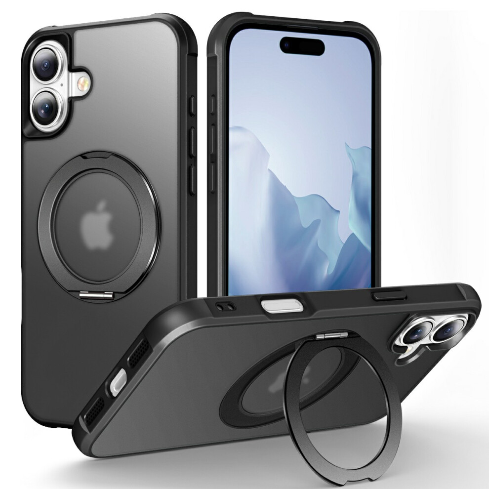 (Black) For Iphone 17 Case Magnetic Kickstand Tpu + Pc Shockproof Hybrid Phone Cover Black 6914297232461