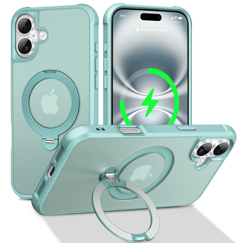 (Lake ) For Iphone 16 Plus Case Compatible With Magsafe Rotatable Kickstand Tpu + Pc Shockproof Phone Cover Blue 6914290892259