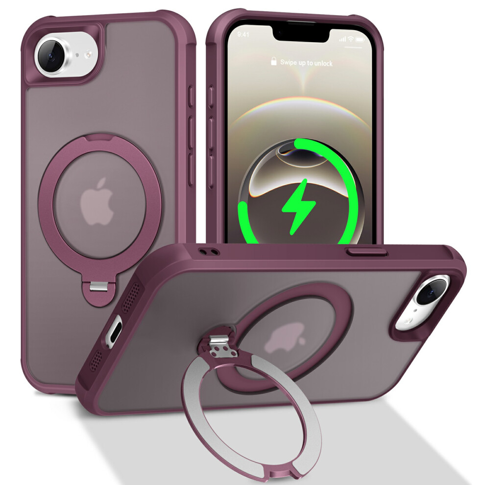 (Wine ) For Iphone 17E / 16E Case Compatible With Magsafe Rotatable Kickstand Tpu + Pc Shockproof Phone Cover Red 6914298251829